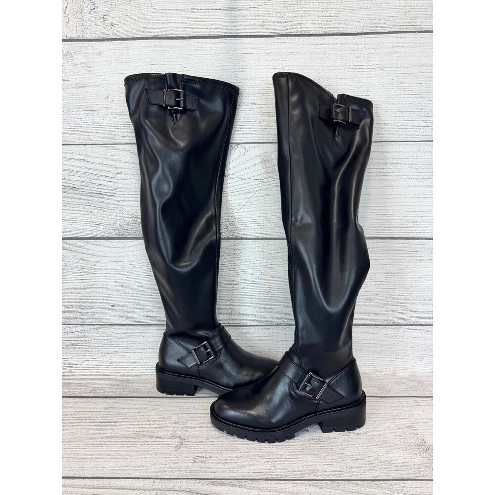 Vince Camuto Women's Black Abrila Lug Over The Knee Boots Size 7 WIDE CALF